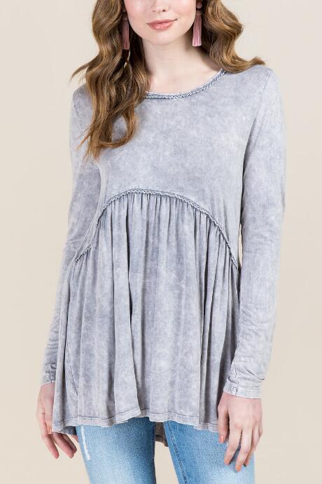 Francesca's Adrianna Crochet Trim Peplum Top - Gray