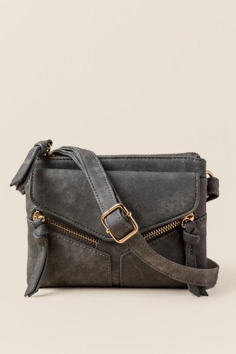 Francesca's Tamron Mini Double Zip Crossbody - Gray