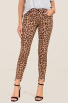 Harper Mid Rise Cheetah Step Hem Skinny Jeans - Tan