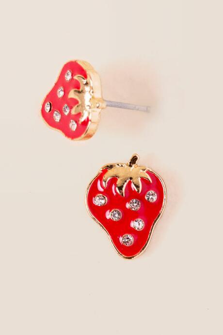 Francesca's Strawberry Pav Stud Earring - Red