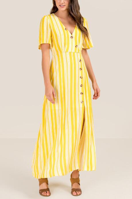 Francesca's Avery Striped Maxi Dress - Marigold