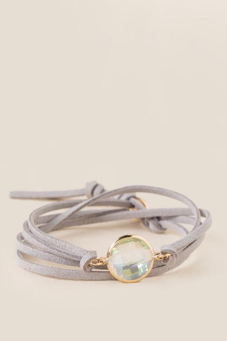 Francesca's Daphne Suede Stone Wrap Bracelet - Gray