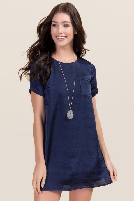 Francesca's Jamila Satin Shift Dress - Navy