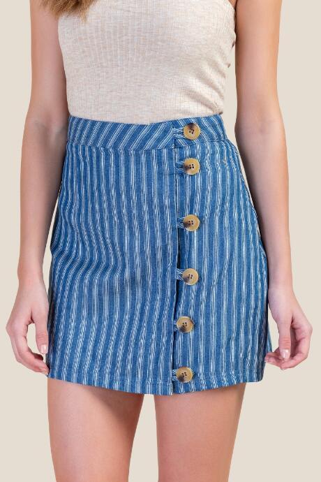 Francesca's Marla Pin Stripe Mini Skirt - Medium Wash