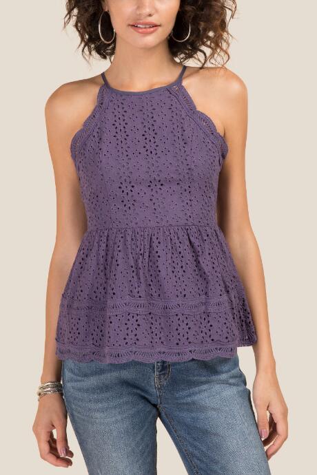 Francesca Inchess Bella Eyelet Peplum Tank - Vintage Purple
