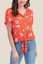 Francesca's Adriane Floral Button Down Top - Bright Red