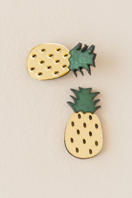 Francesca's Pineapple Large Stud Earring - Yellow