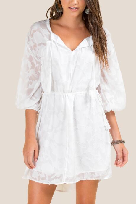 Francesca's Moriah Cinched Waist Dress - White