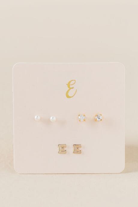 Francesca's E Initial Cubic Zirconia Pearl Stud Earring Set - Gold
