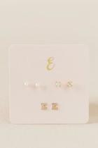 Francesca's E Initial Cubic Zirconia Pearl Stud Earring Set - Gold