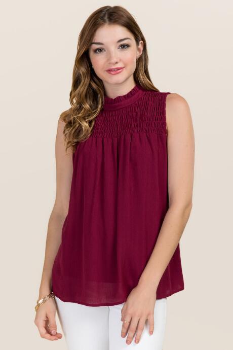 Blue Rain Lark Smocked Yoke Sleeveless Tank - Wine