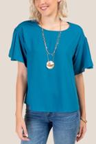 Francesca's Harper Ruffle Sleeve Blouse - Teal