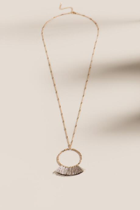 Francesca's Maya Tasseled Circle Pendant Necklace - Taupe