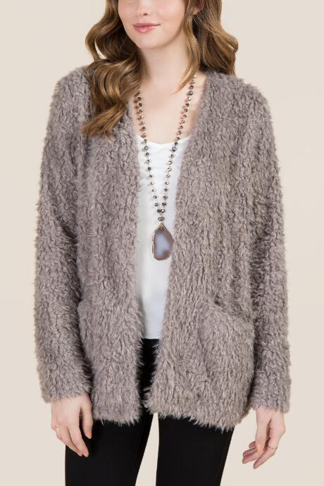 Francesca's Elise Cozy Eyelash Cardigan - Gray