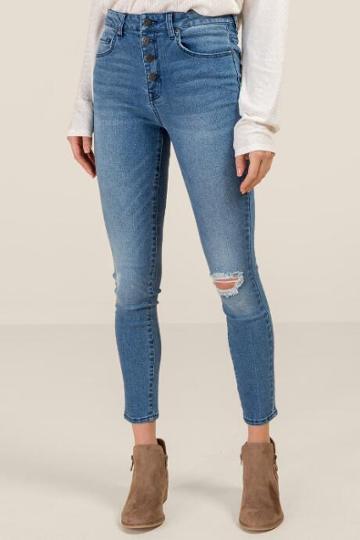Francesca's Harper Heritage High Rise Exposed Button Jeans - Medium Wash