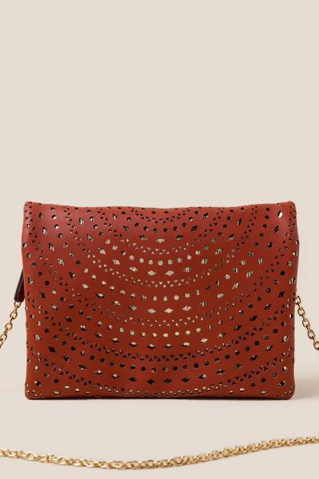 Francesca's Brielle Perforated Clutch Crossbody - Cinnamon