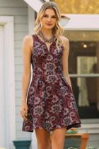 Francescas Jordayn Brocade A-line Dress - Burgundy