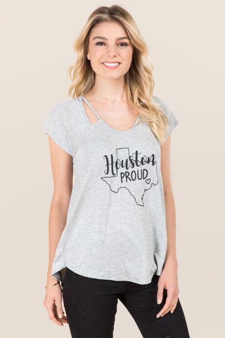 Francesca's Houston Proud Graphic Tee - Heather Gray