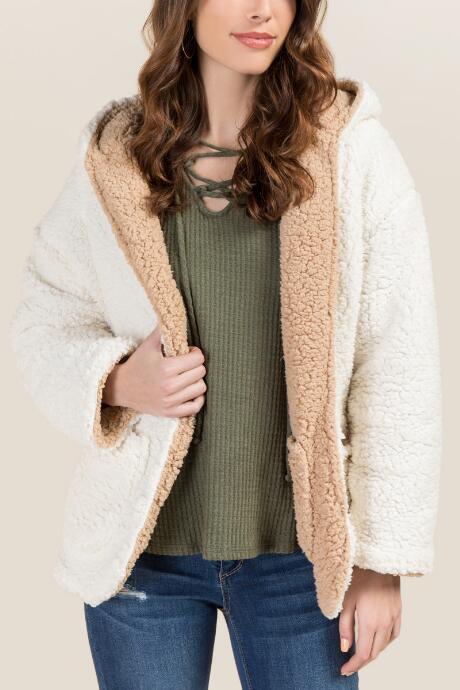 Francesca's Jane Reversible Two Tone Wubby Jacket - Ivory