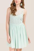 Francesca's Gwen Scallop Waist Combo A-line Dress - Mint
