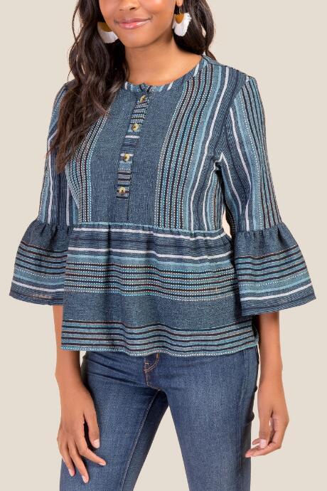 Francesca's Brianna Button Front Peplum Blouse - Navy