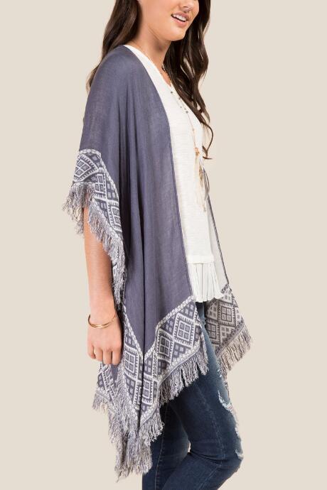 Francesca's Ricki Blue Fringe Ruana - Navy