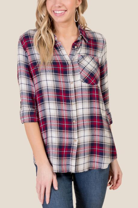 Francesca's Madeleine Button Front Top - Navy