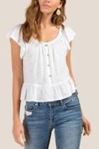 Francesca Inchess Heather Button Front Crop Ruffle Top - White