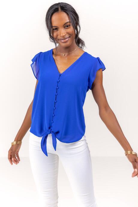 Francesca's Lilith Front Tie Top - Blue