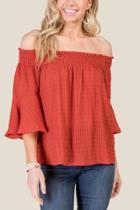 Francesca's Trinity Smocked Off The Shoulder Blouse - Cinnamon