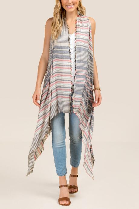 Francesca's Blakely Stripe Ruana Vest - Chambray