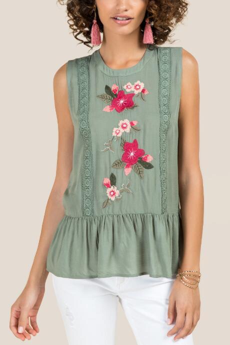 Francesca Inchess Sutton Mock Drop Waist Peplum Sleeveless Tank - Dark Olive