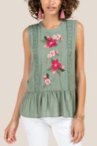 Francesca Inchess Sutton Mock Drop Waist Peplum Sleeveless Tank - Dark Olive