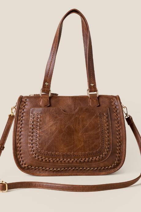 Francesca's Avery Distressed Satchel - Tan