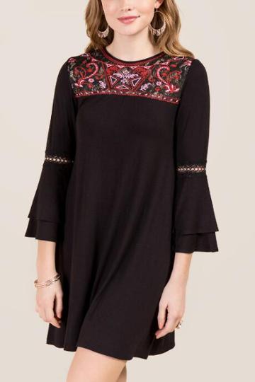 Alya Stella Embroidered Knit Dress - Black