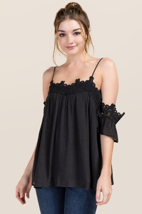 Blue Rain Gemma Crochet Cold Shoulder Top - Black