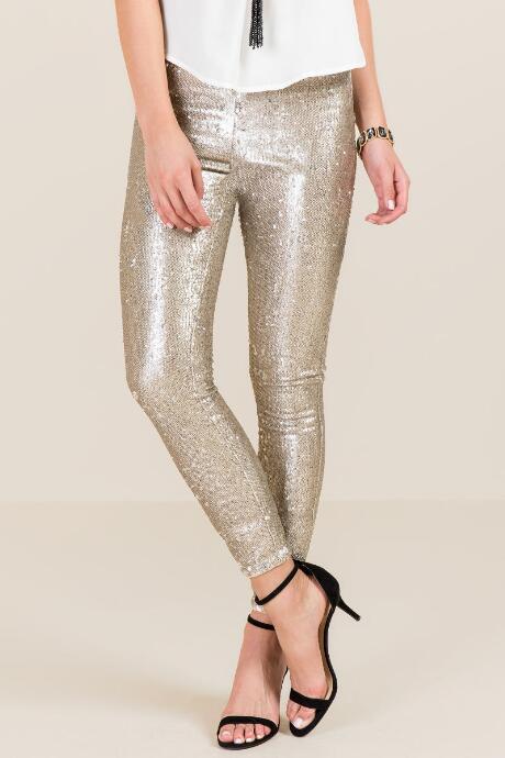 Francesca's Nicolina Matte Sequin Pant - Gold