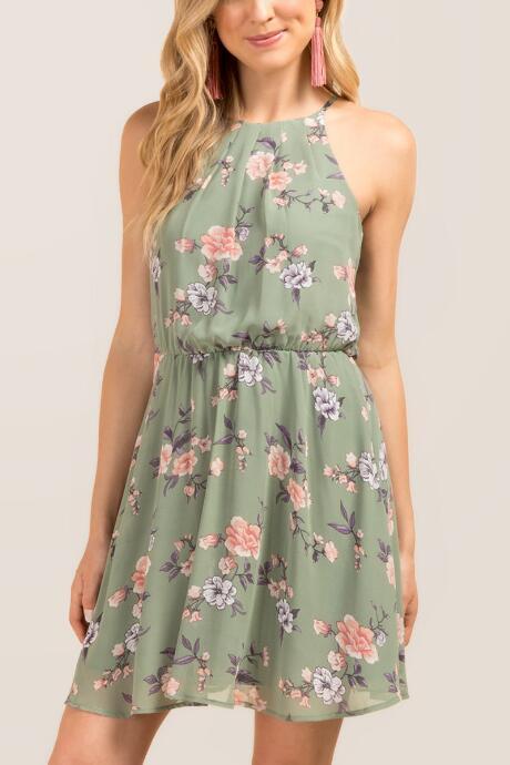 Francesca Inchess Pandora Floral Dress - Dark Olive