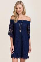 Francesca's Rosemary Off The Shoulder Lace Dress - Navy