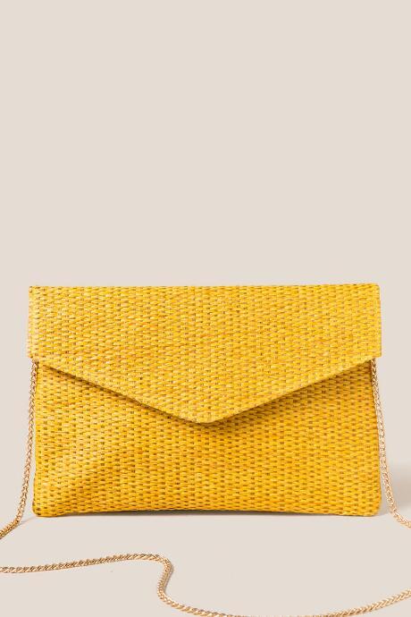 Francesca's Bethany Straw Clutch Crossbody - Mustard
