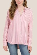 Francesca's Raye Stripe Button Down - Pink