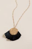 Francesca's Miriam Tasseled Coin Pendant Necklace - Black