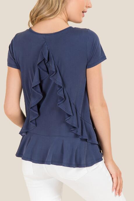 Francesca's Primrose Ruffle Back Cupro Top - Navy