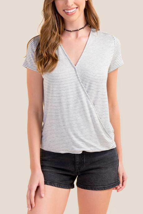 Francesca's Peggy Surplice Striped Tee - Ivory