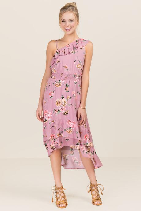 Francesca's Kali Floral Midi Dress - Dark Mauve