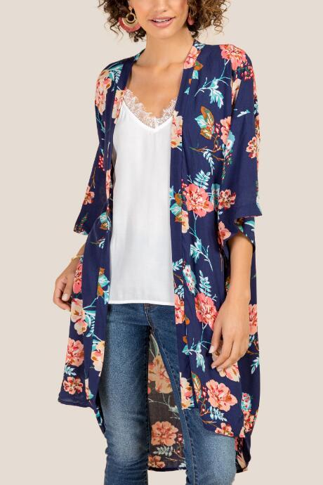 Francesca Inchess Vicki Floral Ruana - Navy