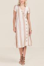Francesca's Ingrid Striped Button Down Midi Dress - Ivory