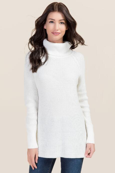 Quinn Heather Turtle Neck Tunic Sweater - White
