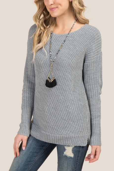 Francesca's Shiloh Rib Knit Pullover Sweater - Gray