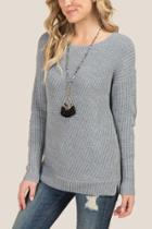 Francesca's Shiloh Rib Knit Pullover Sweater - Gray